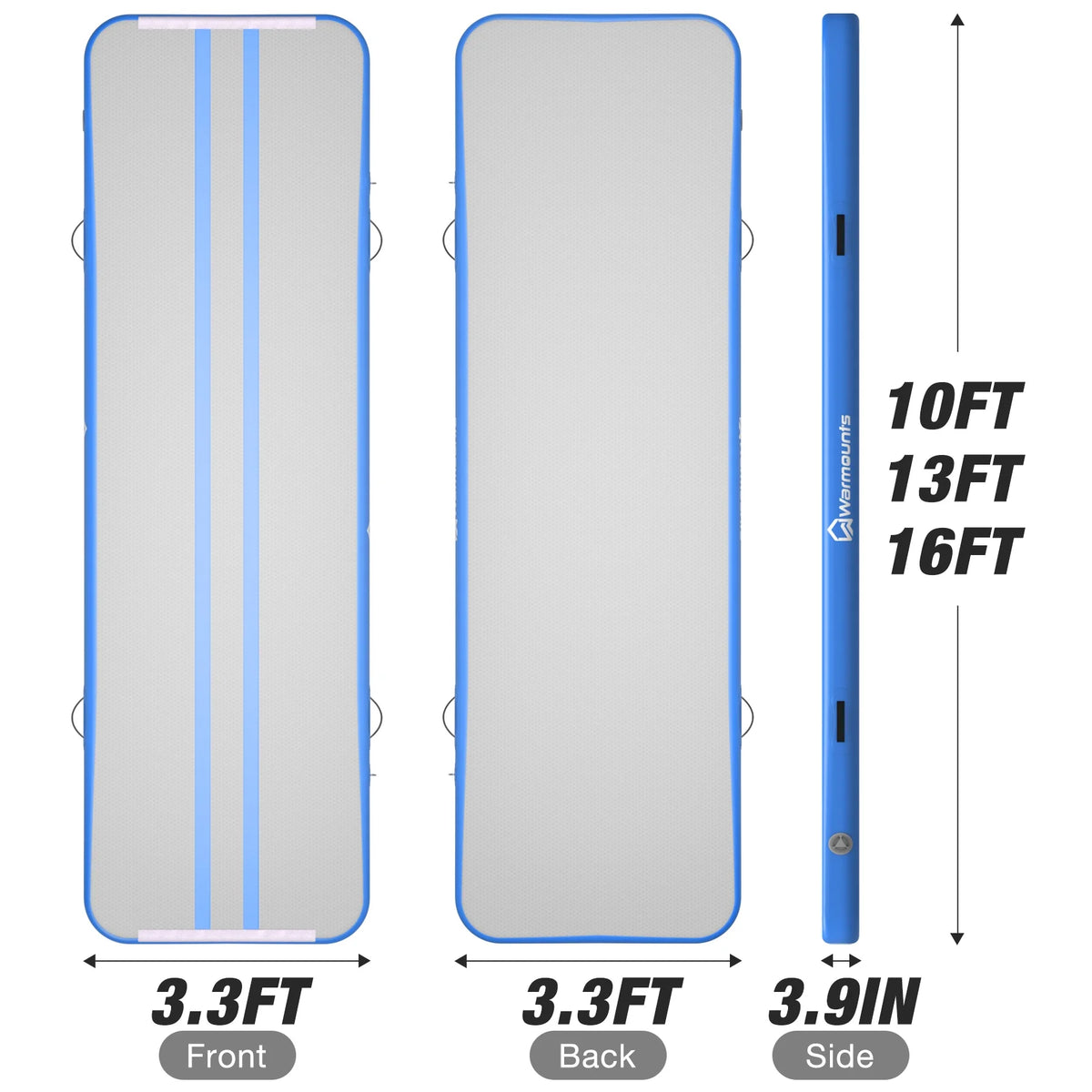 WARMOUNTS Tumbling Mat, 10 ft Inflatable Air Gymnastics Training Mats w/ Electric Pump, 4'' Thick Tumble Track for Home, Gym, Cheerleading, Water, Outdoor