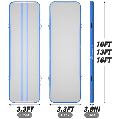 WARMOUNTS Tumbling Mat, 10 ft Inflatable Air Gymnastics Training Mats w/ Electric Pump, 4'' Thick Tumble Track for Home, Gym, Cheerleading, Water, Outdoor