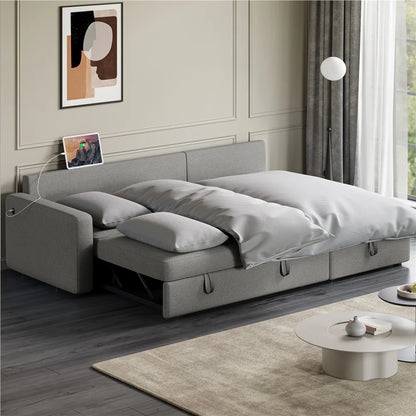 Alden Design Reversible Sectional Sofa with USB & Type-C Ports for Livingroom, Light Gray