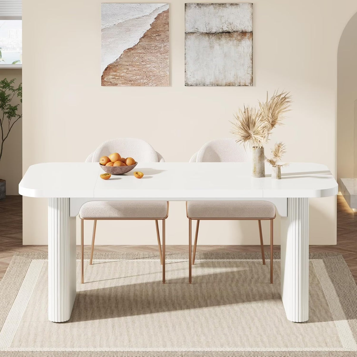 Tribesigns Farmhouse Dining Table for 4-6, Rectangular Wood Kitchen Table with Double Pedestal, 62-Inch Dinner Table for Dining Room, Living Room (Natural)
