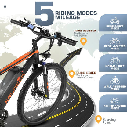 Vibespark Electric Bike, Electric Bike for Adults 26" EBike 500W Adult Electric Bicycle, 19.8MPH Electric Mountain Bike, 48V 7.8Ah Battery, Lockable Suspension Fork, Shimano 21 Speed, LCD Display