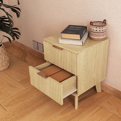 YOCWO Fluted Nightstand for Bedroom Set of 2 , Wood Bedside Table Set of 2 with Drawers, Black