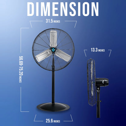 Tornado - 20 Inch High Velocity Metal Oscillating Pedestal Fan - Commercial, Industrial Use Water-Resistant