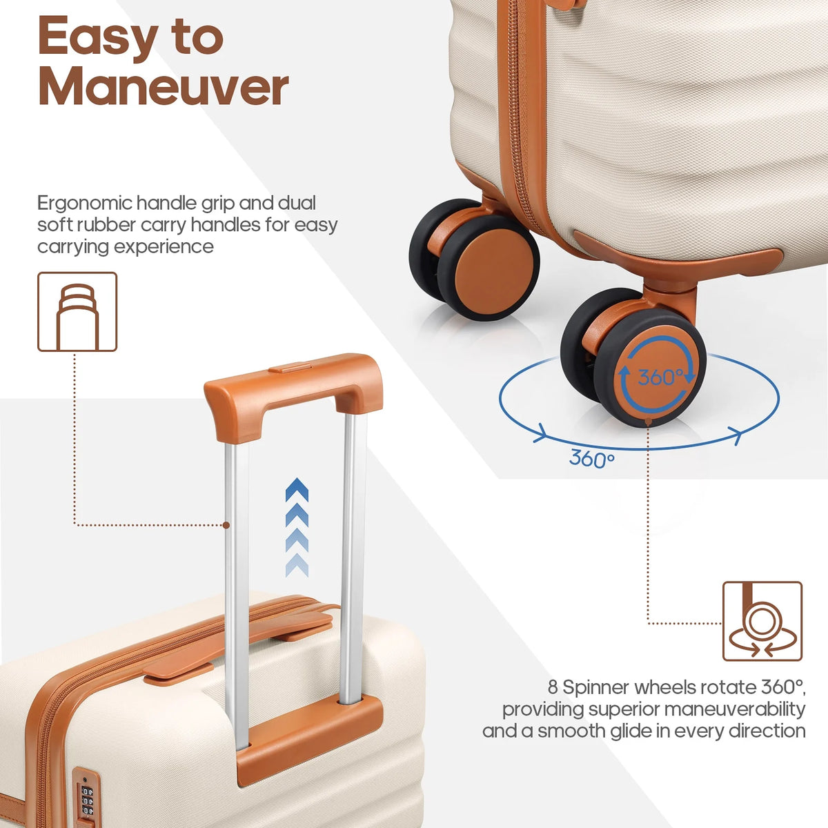UKEIN Luggage Sets 3 Piece, Carry On Luggage with Wheels, 20 Inch Hardshell Suitcase with TSA Lock, 100% PC Carry On Suitcases Airline Approved With Travel Backpack for Men Women