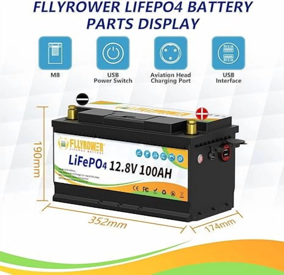 12V 100Ah LiFePO4 Lithium Battery with a Charger,for RV,Marine,Solar,Trolling Motor,Camping,Home Energy Storage,Built in 100A BMS,15000+Deep Cycles