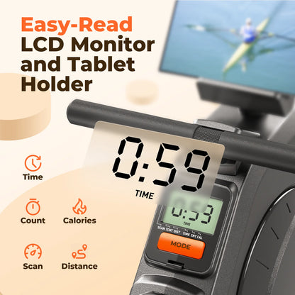 YOSUDA Magnetic Rowing Machine 350 LB Weight Capacity - Foldable Rower for Home Use with Bluetooth, App Supported, Tablet Holder and Comfortable Seat Cushion