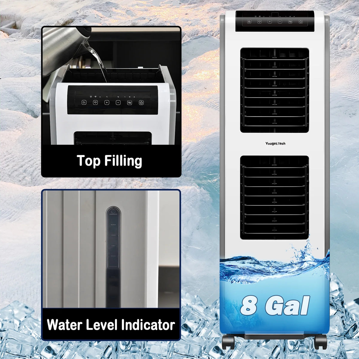 YougetTech 37'' Portable 3000CFM Evaporative Air Cooler