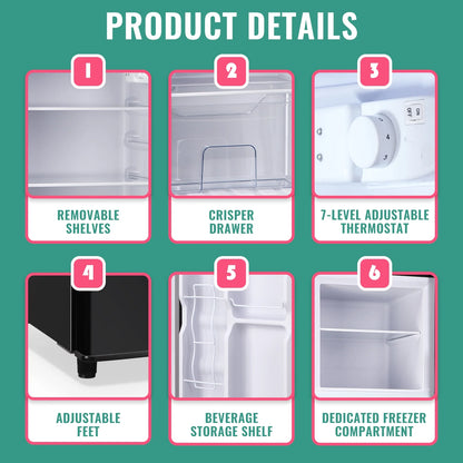 WANAI 5.0 Cu.ft Mini Refrigerator with Freezer 7 Settings Temp Adjustable Large Compact Fridge Silver