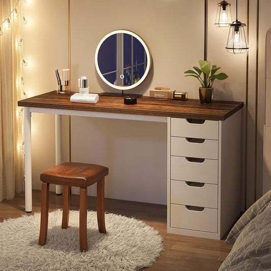 Tribesigns 47 inches Vanity Desk with 5 Drawers, Rustic Makeup Dressing Table with Storage, Modern Simple Computer Desk for Women, Girls (Brown)