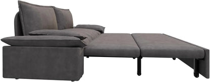 Tabaray 63.8" Futon Sofa Bed Queen Size, Pull Out Bed, 3-in-1 Convertible Sleeper Sofa with Side Pocket, Modern Plush Velvet Futon Couch for Living Room, Small Space, Apartment, Bedroom, Black