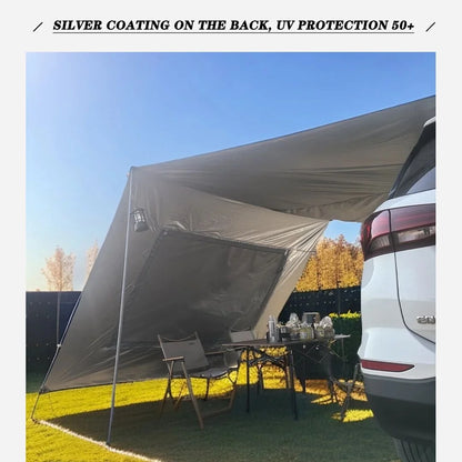 118x196in Car Side Awning with Pole Outdoor Camping Tent Tarp Waterproof Canopy Shade Sun Shelter with mesh