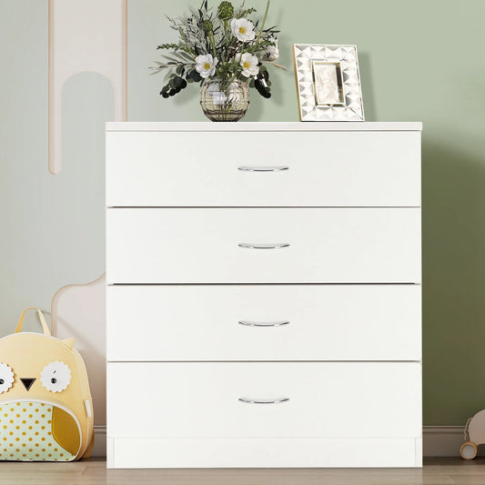 BTMWAY 4 Drawers Chest of Drawers, Wooden Chest of Drawers Storage Cabinet, Heavy Duty Wood Dresser Chest Cabinet for Bedroom, 25.98'' x 14'' x 22.05'', White