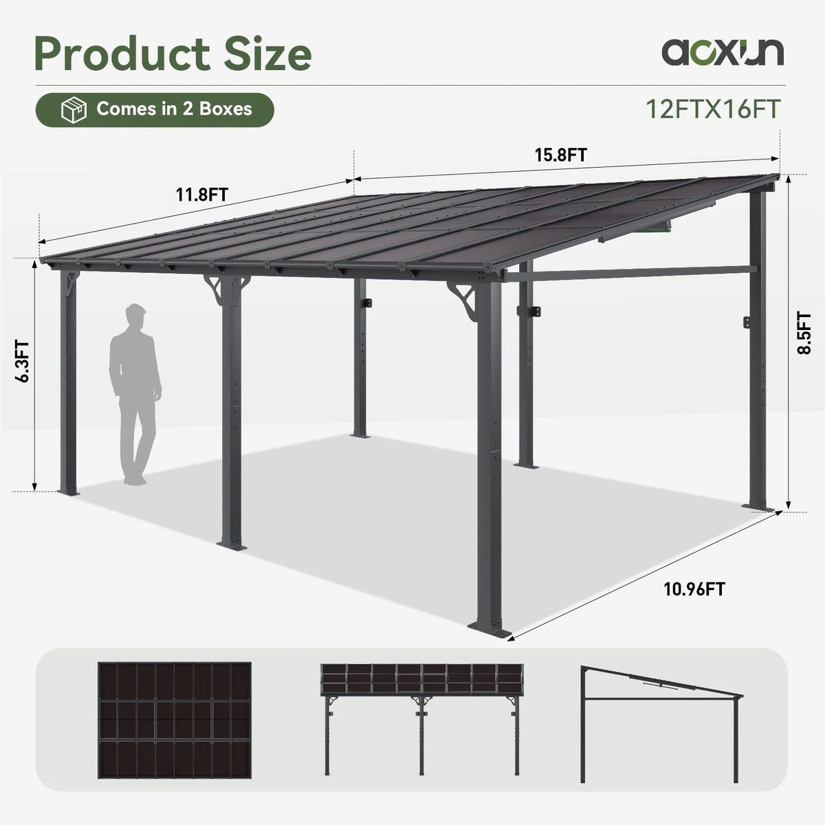 Aoxun 8' x 5' Gazebo for Patio, Gazebo Pergola with Sloped Roof, Grill Gazebo Large Wall-Mounted Heavy Duty Awnings, for Backyard, Deck, Patio