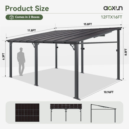 Aoxun 8' x 5' Gazebo for Patio, Gazebo Pergola with Sloped Roof, Grill Gazebo Large Wall-Mounted Heavy Duty Awnings, for Backyard, Deck, Patio