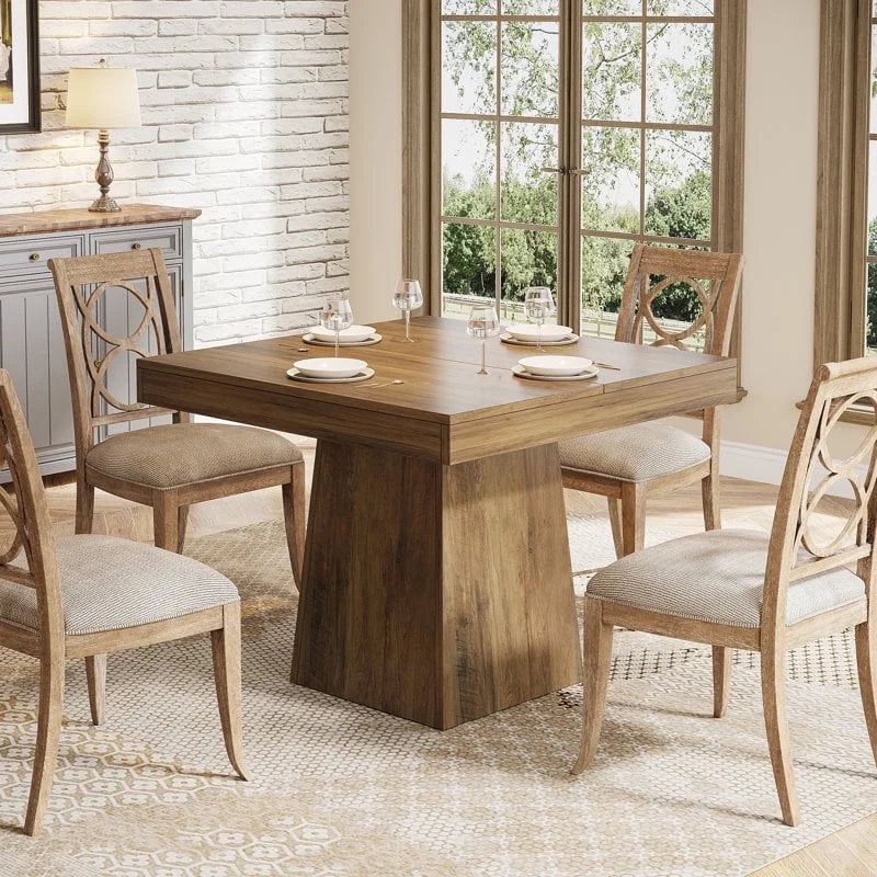 Tribesigns Square Dining Table for 4, 31.5-Inch Kitchen Table Small Dinner Table with Sturdy Pedestal Base, Farmhouse Dining Room Table for Home Dining Room, Living Room, Kitchen, Vintage Brown