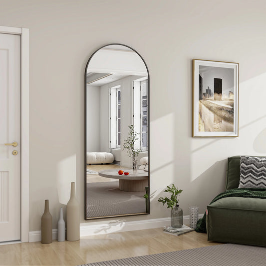 Anyrose 24"x65" Full Length Mirror with Arch-Top Standing Mirror Wall Mounted, Black