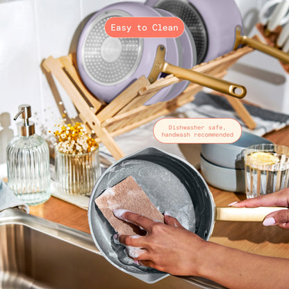 Beautiful 12pc Ceramic Non-Stick Cookware Set with Strainer Lids, White Icing by Drew Barrymore