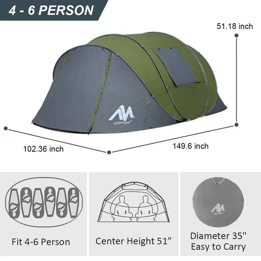 4-6 Person Pop Up Tents Waterproof Windproof Instant Tent for Camping Hiking