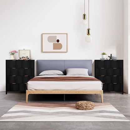 YOCWO Fluted Nightstand for Bedroom Set of 2 , Wood Bedside Table Set of 2 with Drawers, Black