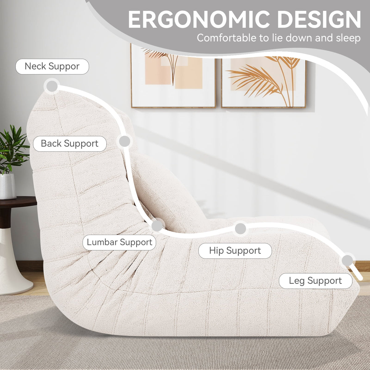 VFD Bean Bag Chairs for Adults, Beanbag Chair with Ottoman Lounge Sofa Memory Foam Comfy Reading Chair for Bedroom & Living Room, Lazy Floor Sofa Couch