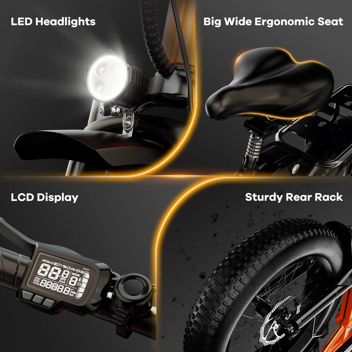 1000W Foldable ebike for adult 80+miles 28+mph battery removable 20 inch fat tyre ebike for all terrain
