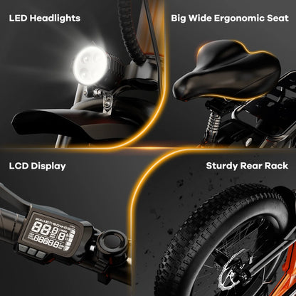 1000W Foldable ebike for adult 80+miles 28+mph battery removable 20 inch fat tyre ebike for all terrain