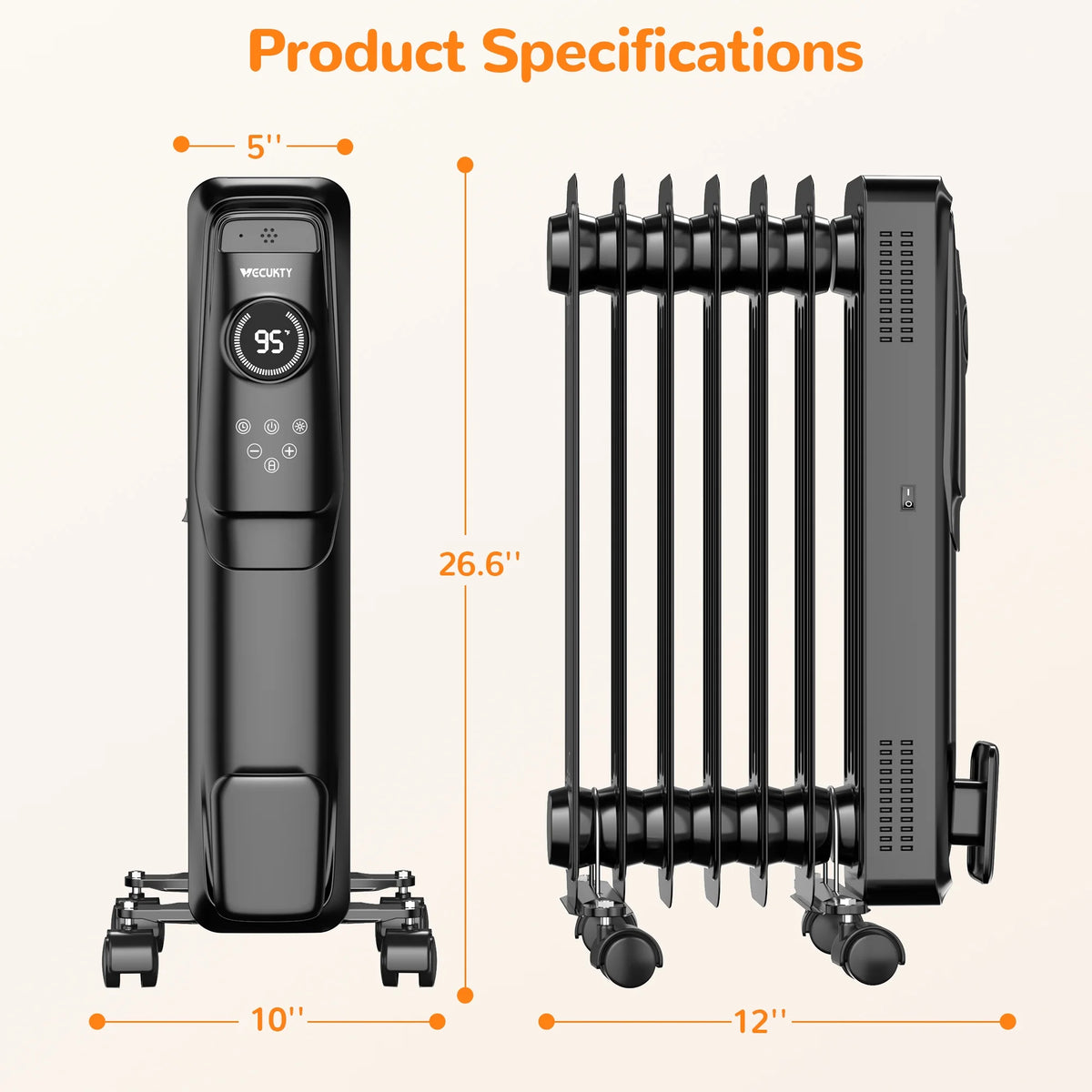 VECUKTY 1500W Oil Radiator Heater, Electric Oil Filled Space Heater Radiator with Remote Control,Child Lock,3 Modes,Overheat & Tip-Over Protection��24h Timer Digital Thermostat,Black