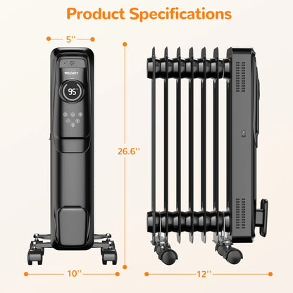VECUKTY 1500W Oil Radiator Heater, Electric Oil Filled Space Heater Radiator with Remote Control,Child Lock,3 Modes,Overheat & Tip-Over Protection��24h Timer Digital Thermostat,Black
