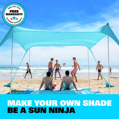 SUN NINJA 10x10.5 FT Pop-Up Beach Tent with Sand Shovel, Pegs & Stability Poles �C Navy Blue Sun Shelter for Beach, Camping & Outdoor Activities