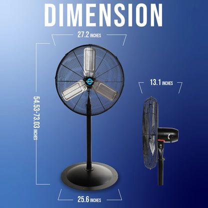 Tornado - 20 Inch High Velocity Metal Oscillating Pedestal Fan - Commercial, Industrial Use Water-Resistant