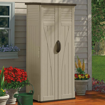 Suncast 22 Cubic Feet All-Weather Vertical Tall Outdoor Storage Shed, Brown