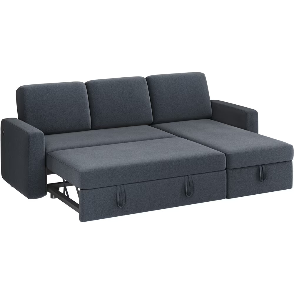 Alden Design Reversible Sectional Sofa with USB & Type-C Ports for Livingroom, Light Gray