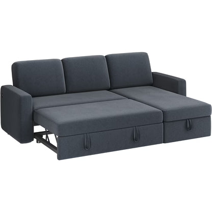 Alden Design Reversible Sectional Sofa with USB & Type-C Ports for Livingroom, Light Gray