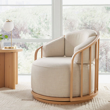 Better Homes & Gardens Lillian Swivel Birdcage Accent Chair, Cream Linen