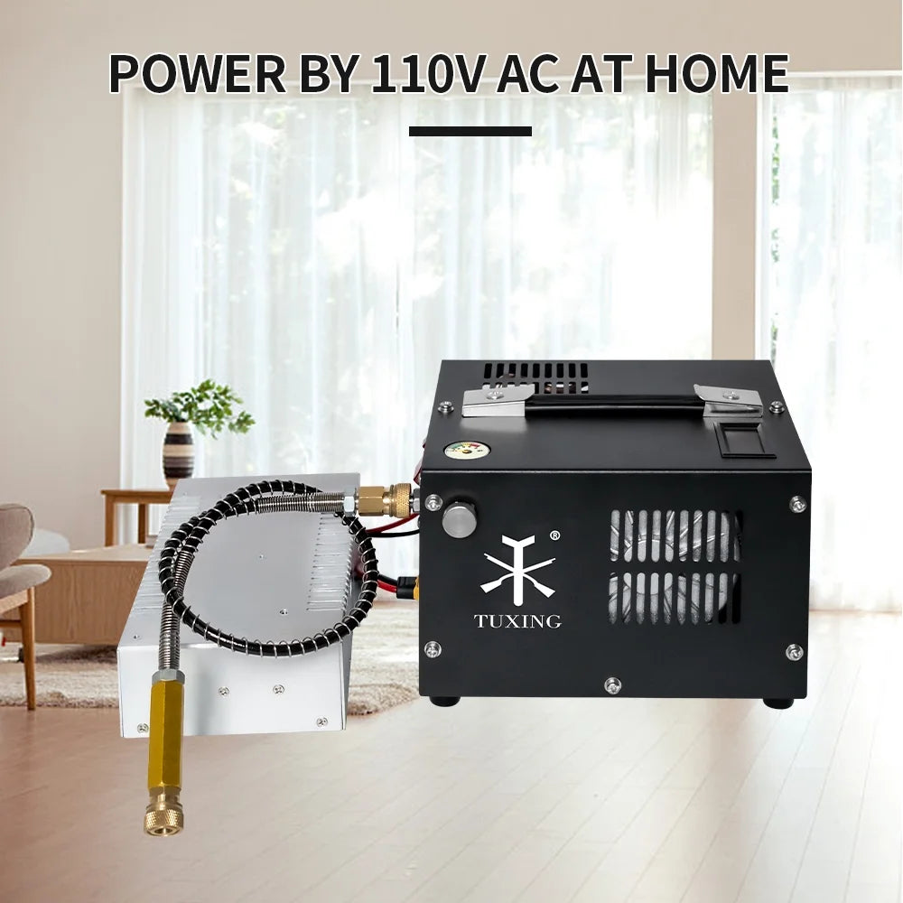 TUXING 4500Psi PCP Air Compressor w/ Built-in Transformer, One-Button Start for PCP Rifles, Paintball Guns, Diving Tanks