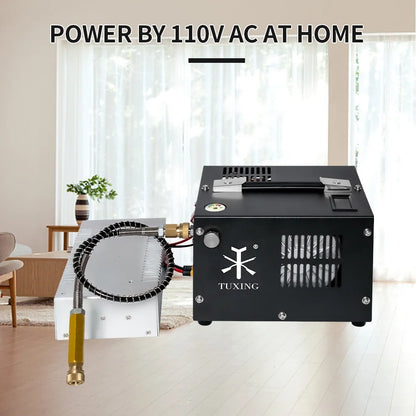 TUXING 4500Psi PCP Air Compressor w/ Built-in Transformer, One-Button Start for PCP Rifles, Paintball Guns, Diving Tanks