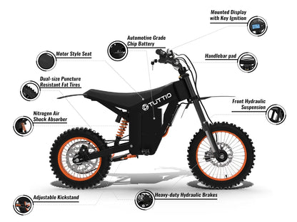 TUTTIO Soleil01 Electric Dirt Bike For Adults,48V 21Ah 200N.m,2000W Motor,Max 37Mph,Maximum Range 45 Miles,Dirt Bikes
