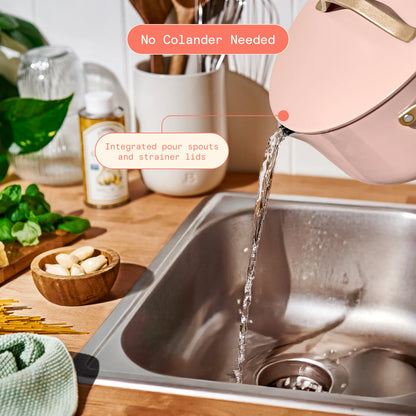 Beautiful 12pc Ceramic Non-Stick Cookware Set with Strainer Lids, White Icing by Drew Barrymore
