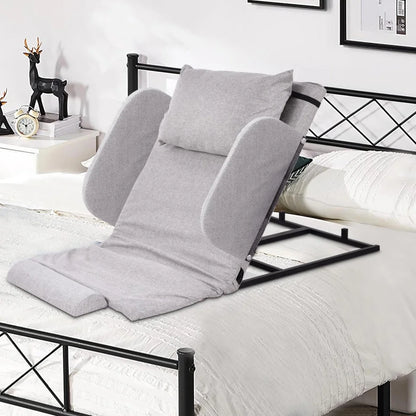 Electric Lifting Backrest for Bed, Folding Adjustable Multi-Function Neck Head and Lumbar Back Support for Elder, Electric Lifting Backrest Pillow with Electric Pump System (Gray with Armrest)