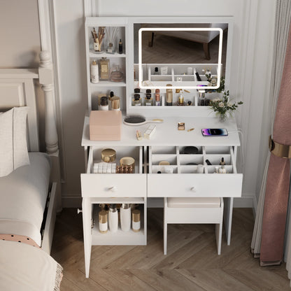 Wohh MDF Makeup Vanity with LED Mirror, Dressing Table and 5 Drawers, White