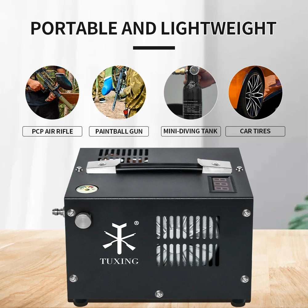 TUXING 4500Psi PCP Air Compressor w/ Built-in Transformer, One-Button Start for PCP Rifles, Paintball Guns, Diving Tanks