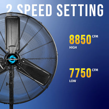 Tornado - 20 Inch High Velocity Metal Oscillating Pedestal Fan - Commercial, Industrial Use Water-Resistant