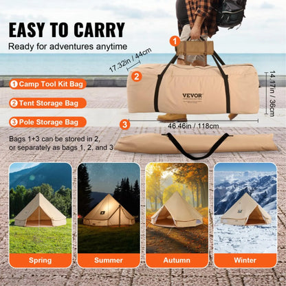 12-Person Waterproof Glamping Bell Tent with Stove Jack, Breathable Large Yurt Tent for Family Camping, 23'x23', Detachable Side Wall