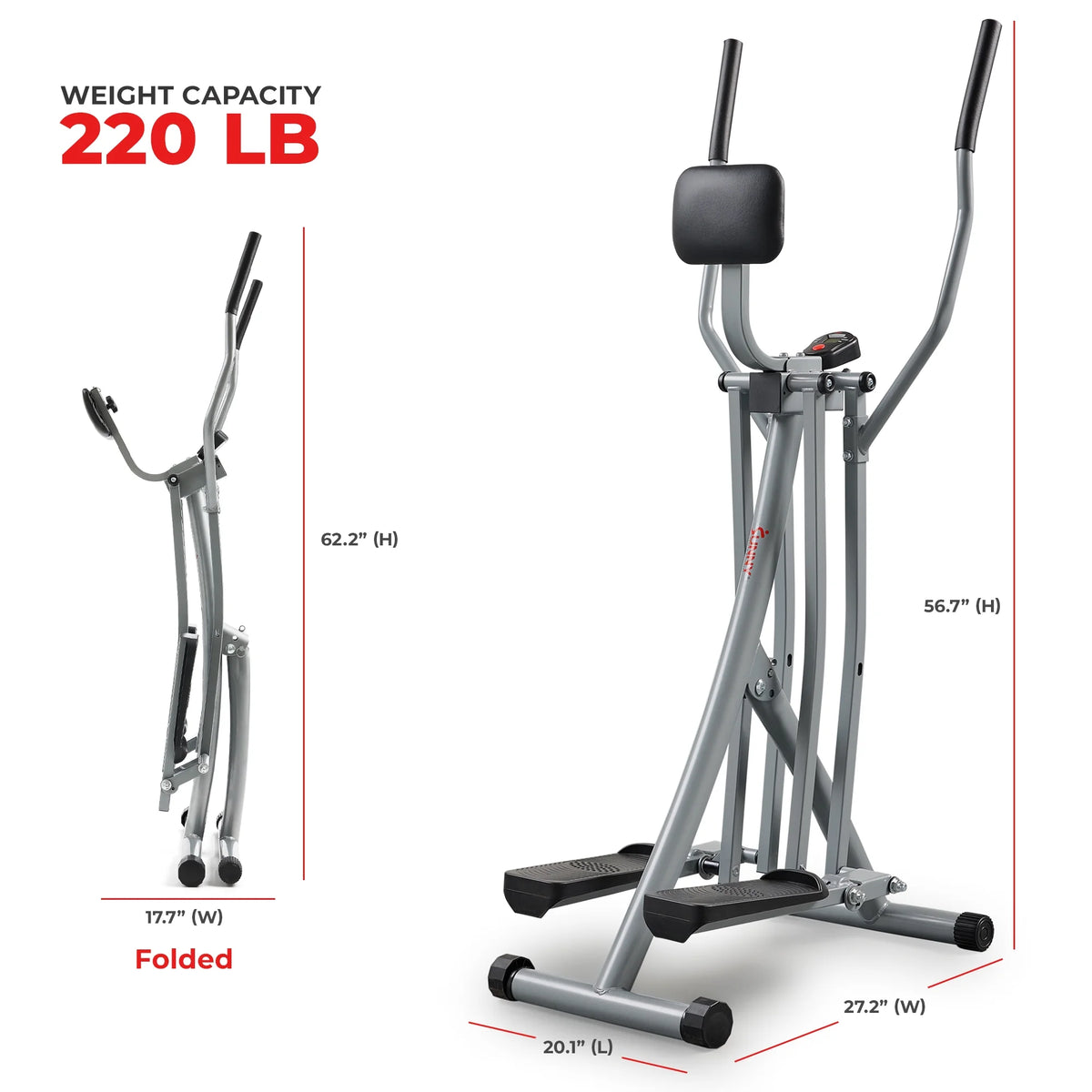 Sunny Health & Fitness Manual Air Walker Elliptical – 30″ Stride, Low Impact, Lightweight, Quiet with Free SunnyFit App