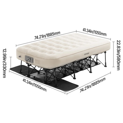 VEVOR Air Mattress with Frame, Inflatable 1 Person Camping Cot with Built-in Pump, Portable Folding Air Beds Supports 300 lbs, Blow Up Anywhere Bed for Guests Camping Travel Indoor & Outdoor Use