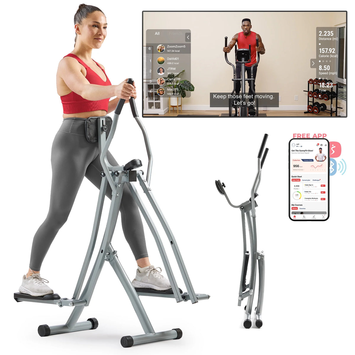 Sunny Health & Fitness Manual Air Walker Elliptical – 30″ Stride, Low Impact, Lightweight, Quiet with Free SunnyFit App