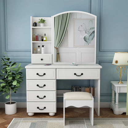 Wohh MDF Makeup Vanity with LED Mirror, Dressing Table and 5 Drawers, White