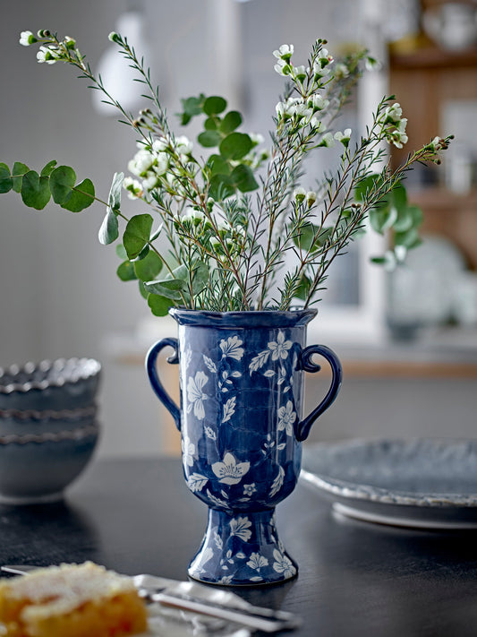 Amara floral stoneware vase, blue