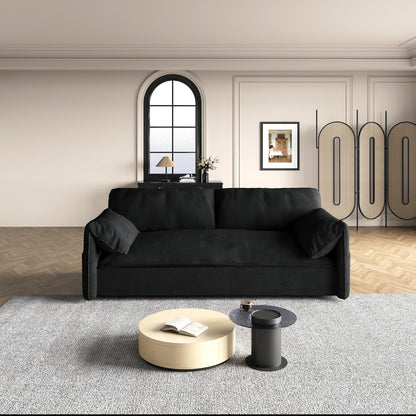 Tabaray 63.8" Futon Sofa Bed Queen Size, Pull Out Bed, 3-in-1 Convertible Sleeper Sofa with Side Pocket, Modern Plush Velvet Futon Couch for Living Room, Small Space, Apartment, Bedroom, Black
