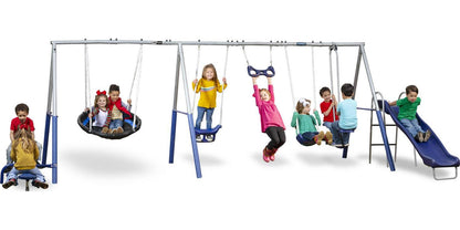 XDP Recreation Fun All-Mighty Metal Swing Set with Super Disc Swing. Stand R Swing. Glider. &amp; Slide